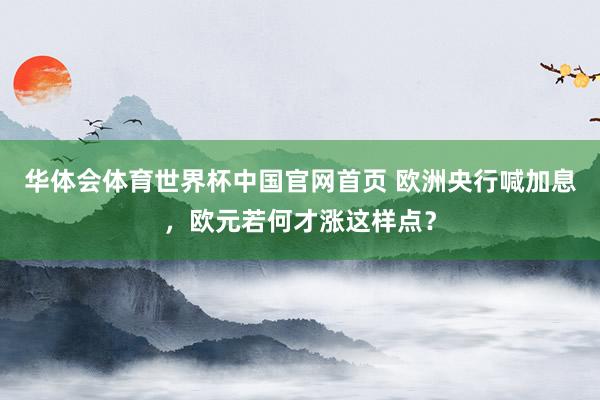 华体会体育世界杯中国官网首页 欧洲央行喊加息，欧元若何才涨这样点？