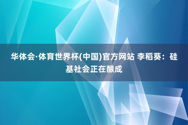 华体会·体育世界杯(中国)官方网站 李稻葵：硅基社会正在酿成