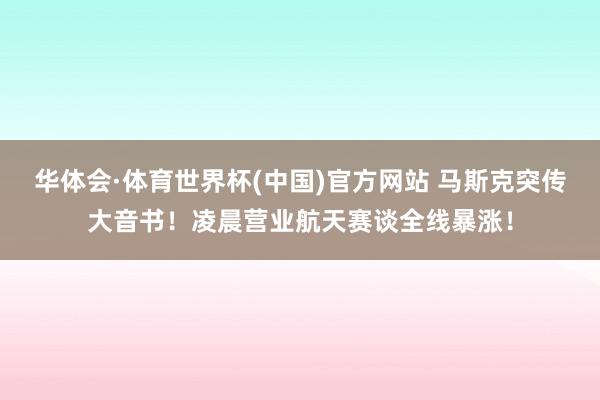 华体会·体育世界杯(中国)官方网站 马斯克突传大音书！凌晨营业航天赛谈全线暴涨！