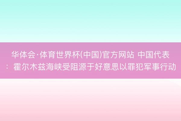 华体会·体育世界杯(中国)官方网站 中国代表：霍尔木兹海峡受阻源于好意思以罪犯军事行动